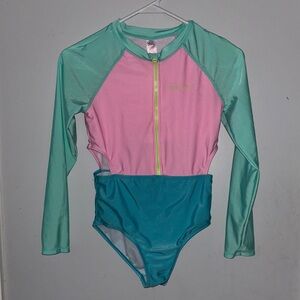 Justice Pink and Teal Kids Swim Rashguard